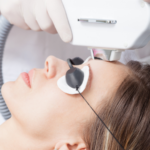 Woman receiving an IPL laser facial treatment during a benefits of IPL laser skincare session