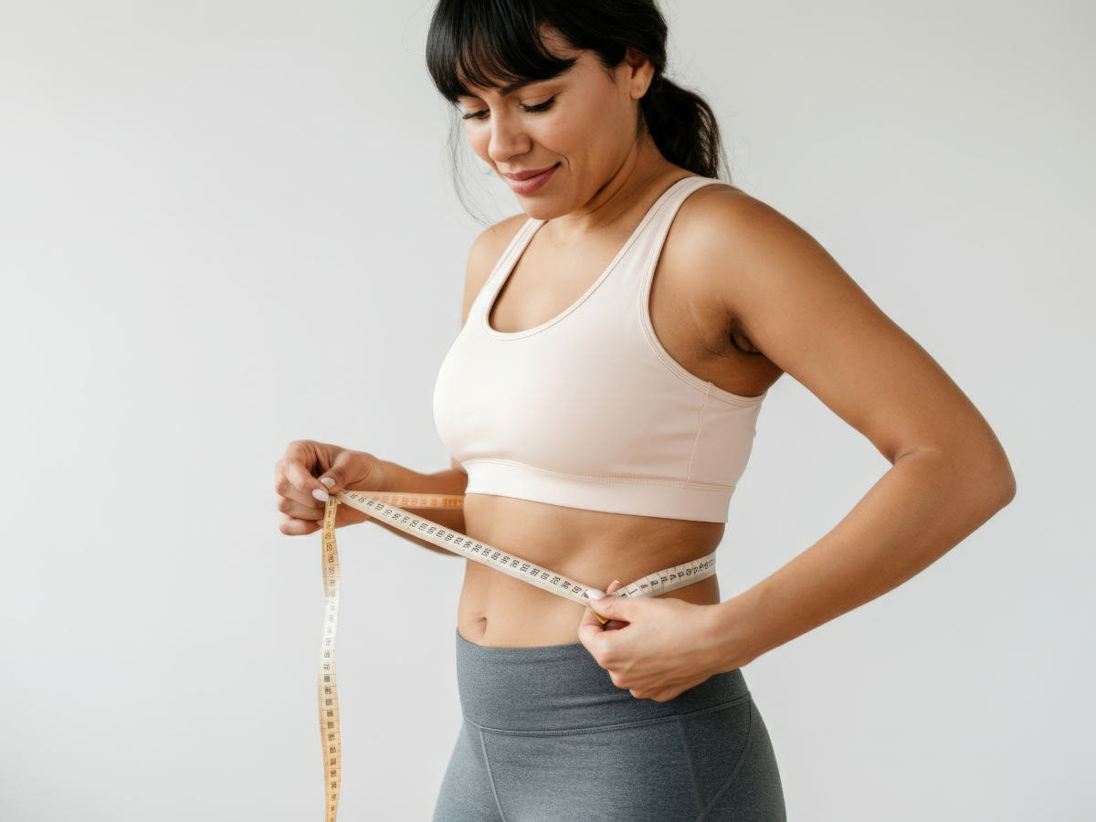 Woman holding a tape measurer around her waist representing tips for starting semaglutide and medical weight loss preparation