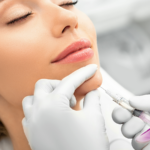 Patient receiving chin and jawline dermal filler treatment illustrating best jawline filler options for facial contouring