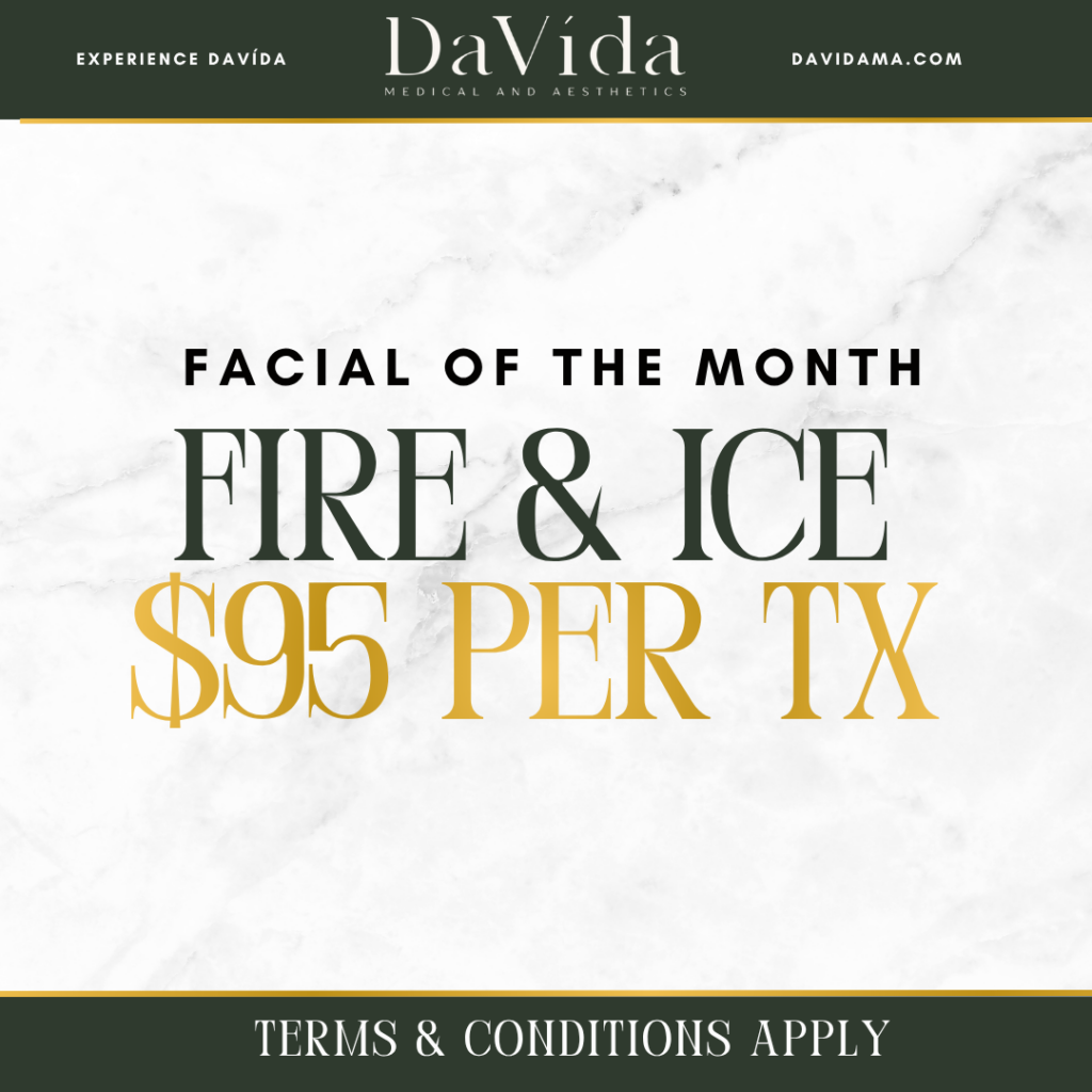 Facial of the Month flyer — Fire & Ice Facial for $95 per treatment at DaVida Medical and Aesthetics in San Antonio.