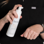 Gentle, fragrance-free skincare products arranged for a sensitive skin routine
