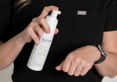 Gentle, fragrance-free skincare products arranged for a sensitive skin routine