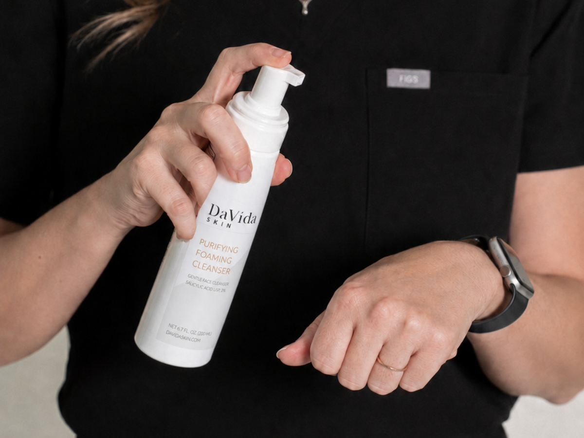 Gentle, fragrance-free skincare products arranged for a sensitive skin routine