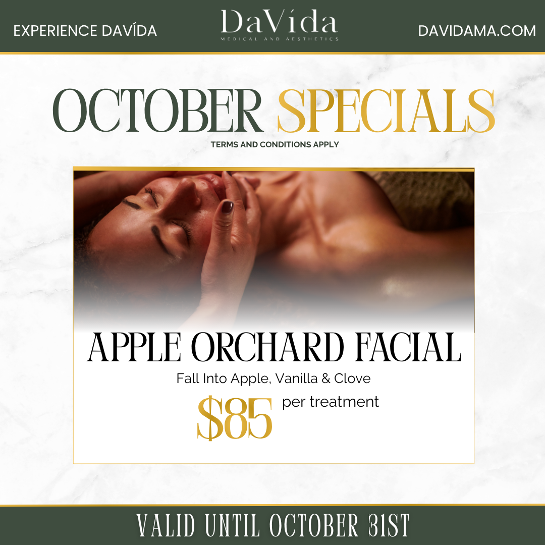 October special flyer — Apple Orchard Facial with apple, vanilla and clove for $85 per treatment at DaVida Medical and Aesthetics in San Antonio.
